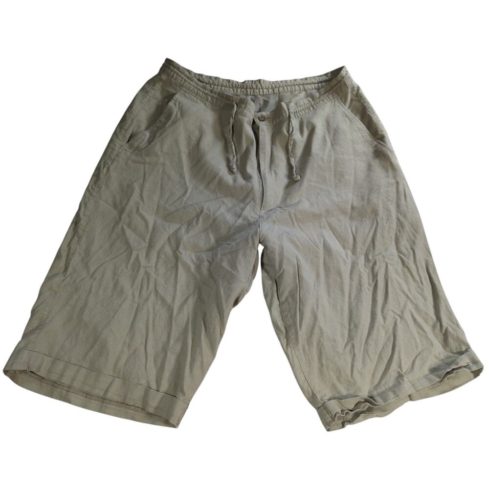 Trust USA Mens 2XL 40-42 Khaki Linen Rayon Drawstring Shorts Casual Relaxed Fit
